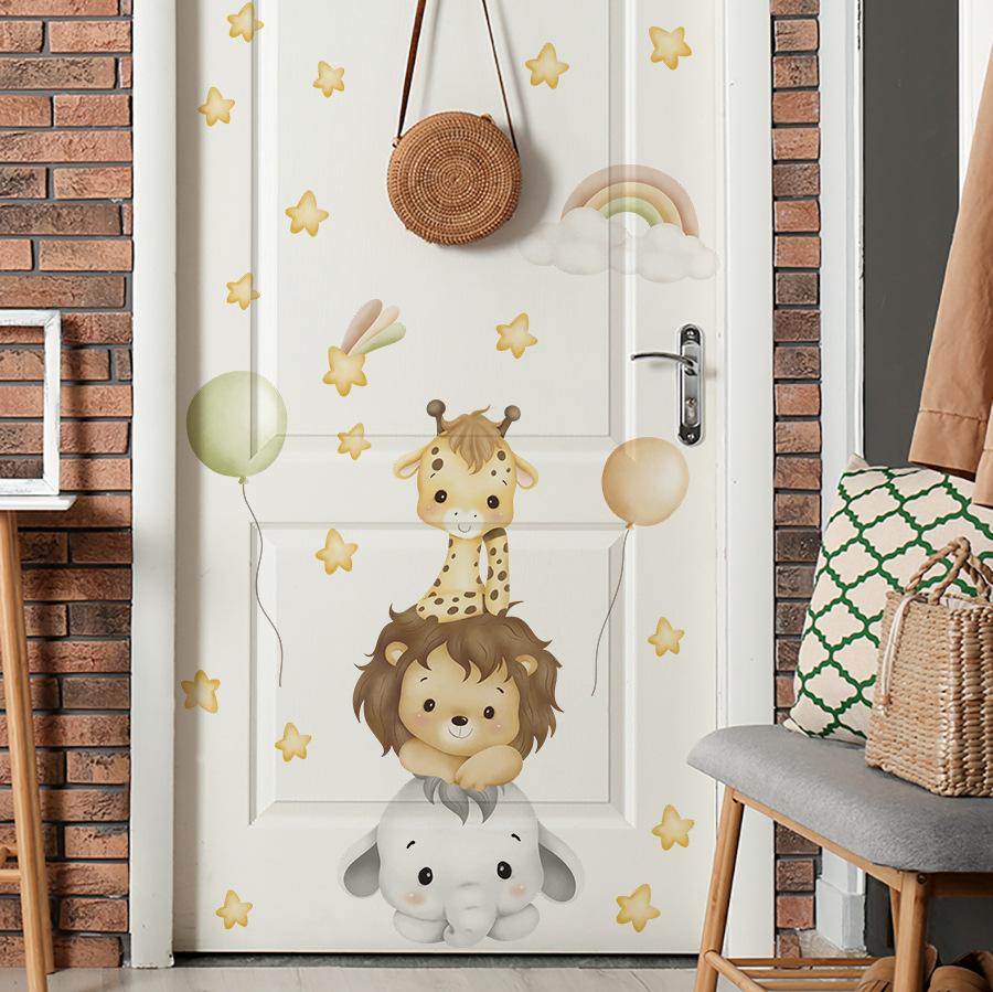 Cartoon Animals Door Sticker Kids Room Bedroom Door Decoration Cute Self-Adhesive Door Wall Art