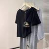 Black V-neck Front Shoulder Short-sleeved T-shirt Women's Ins Tide 2025 Summer New Design Sense Niche Half-sleeved Large Size Top