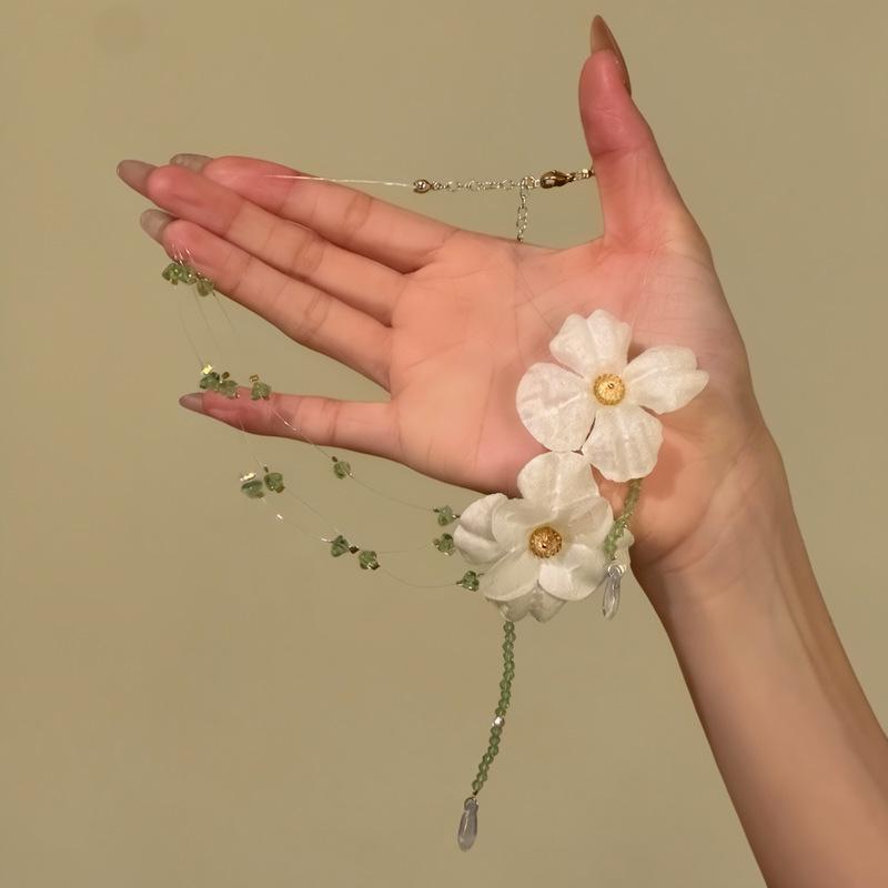 

Серьги-цветы из ткани в форме капли и набор с бусами - Нержавеющая сталь, Украшения в стиле легкой роскоши для женщин