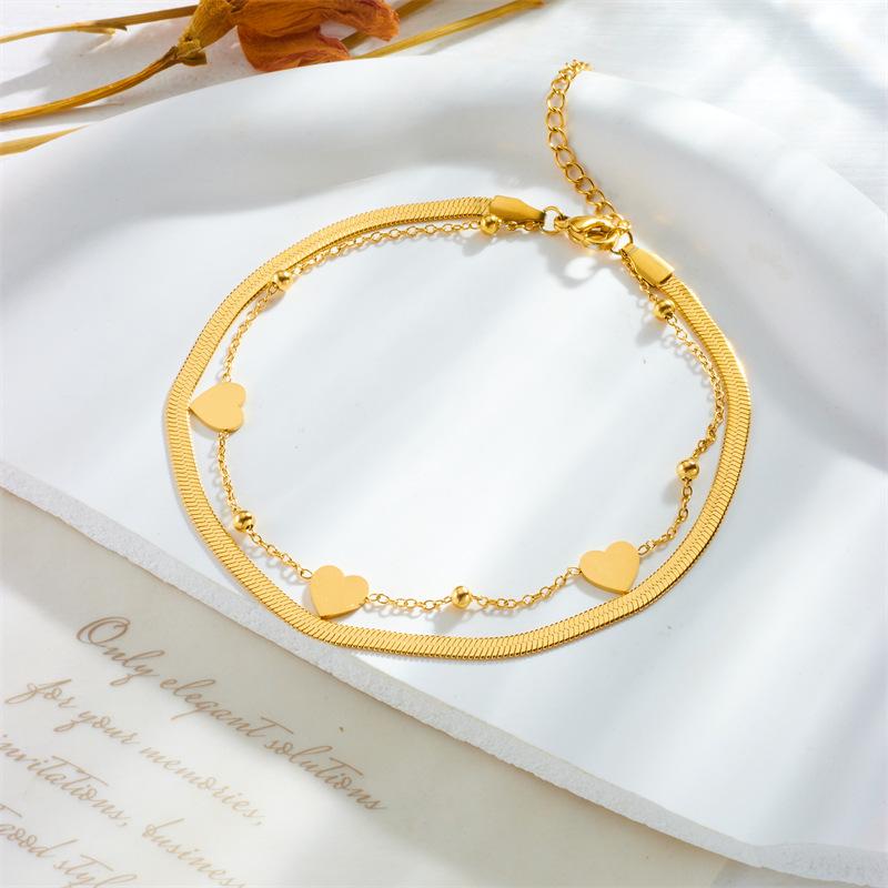 Niche Design Love Chain Double Layer Anklet Titanium Steel Fashion Versatile Accessory