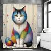 Cute Cat Floral Shower Curtain, Bathroom Decorative Shower Curtain, Waterproof Shower Curtain with Hooks