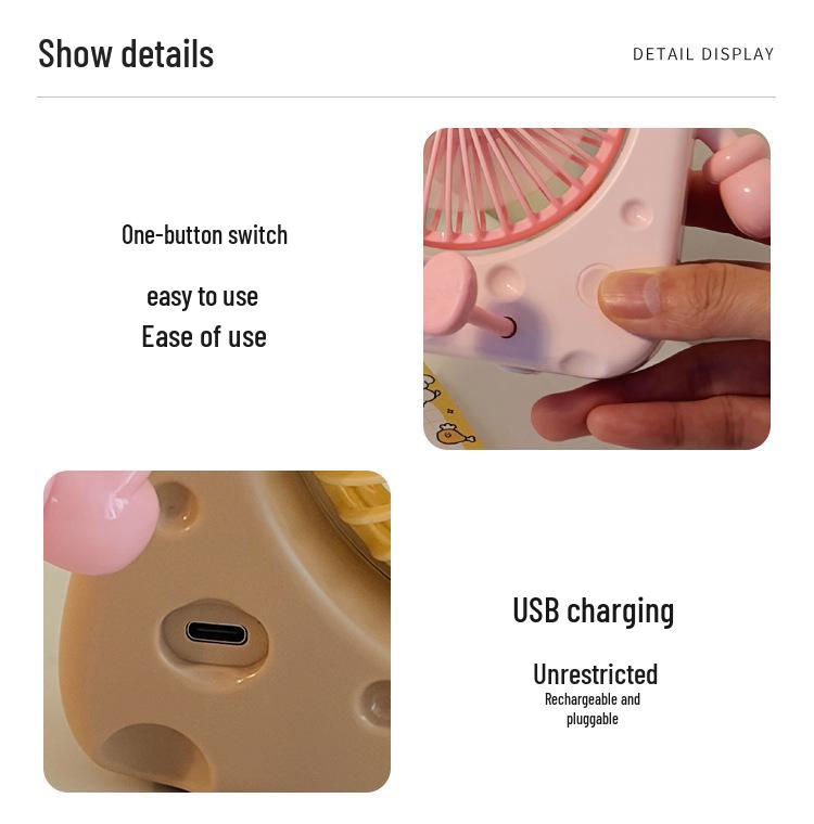 Cute Cheese Mini Electric Desktop Fan: Summer Office & Dorm Stand Charger