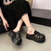 Thick bottom heightening bag head half slippers women's summer wear 2025 new summer fashion hollow muffin beach cool slippers
