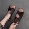 Johnature Retro Mixed Colors Soft Soled Flats Genuine Leather Comfortable Round Toe Women's Slip-on Shoes