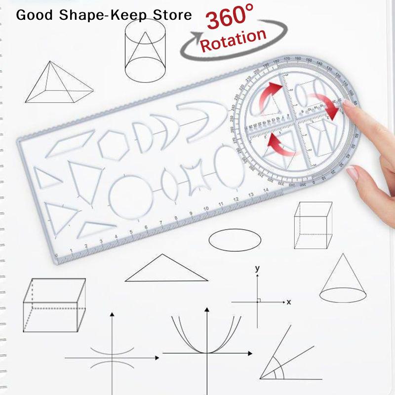 1PCS Multi Functional 360 ° Movable Geometric Drawing multi-function ruler For Primary School Mathematics Portable Transparent