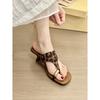 Fishing Hot Girl Feeling! Retro Square Head Set Toe Flip-flops Female Summer Metal Buckle Word with Thick Heel Sandals