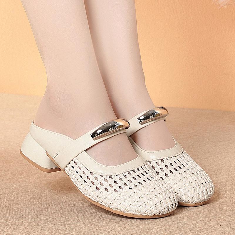 Baotou Sandals For Women Wearing Summer Shoes For Women, Versatile Hollow Breathable Semi-Torched Women's Shoes Comfortable