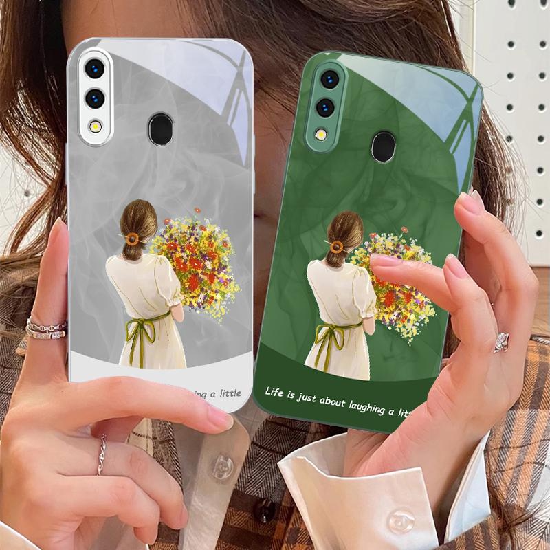 The girl holding flowers For Samsung A73 72 71 A70 56 55 54 A53 52 51 50 42 A35 A34 33 32 31 26 25 24 23 22 30 glass phone case