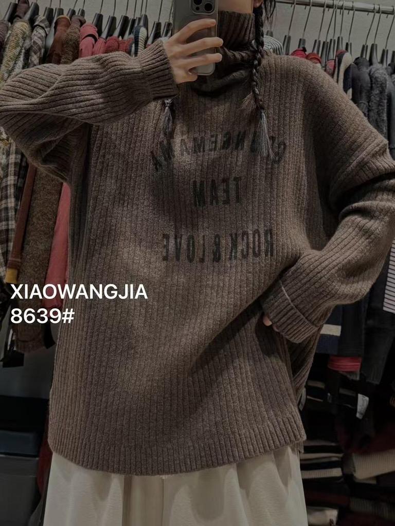 Xiao Wang's Winter Korean Style Plus Size High Neck Letter Knit Sweater