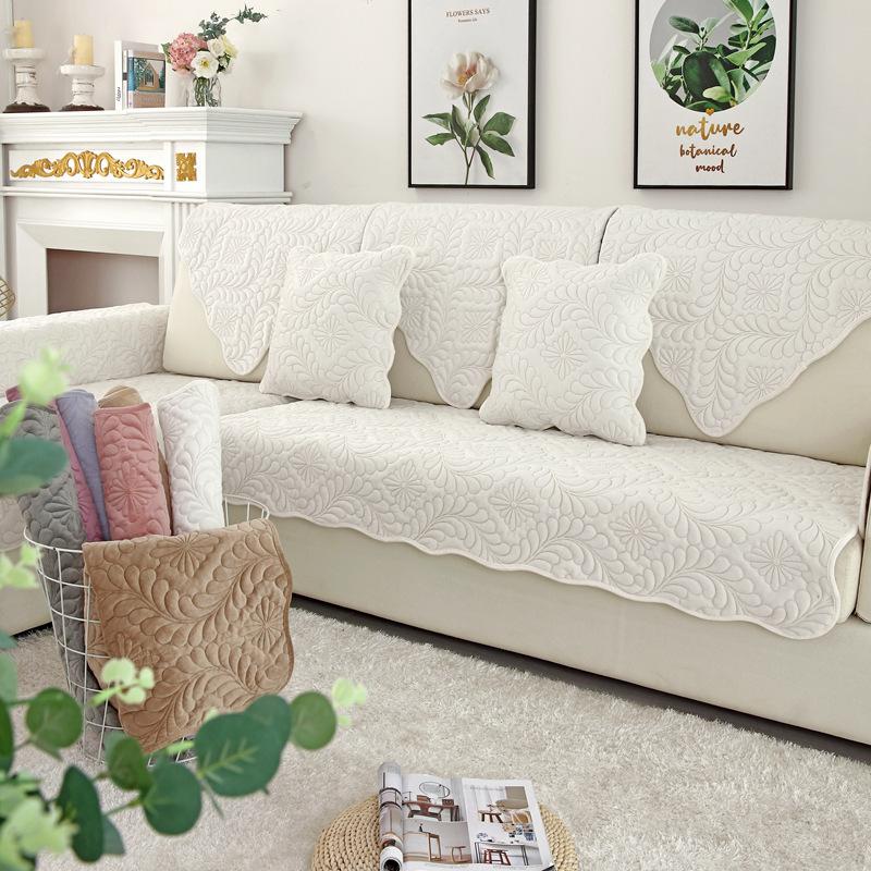 

[Mileia] Short Plush Sofa Cushion Seat Cushion Solid Color Flannel Embroidered Feather Sofa Cushion Supports Payment. 70*70cm бежевый