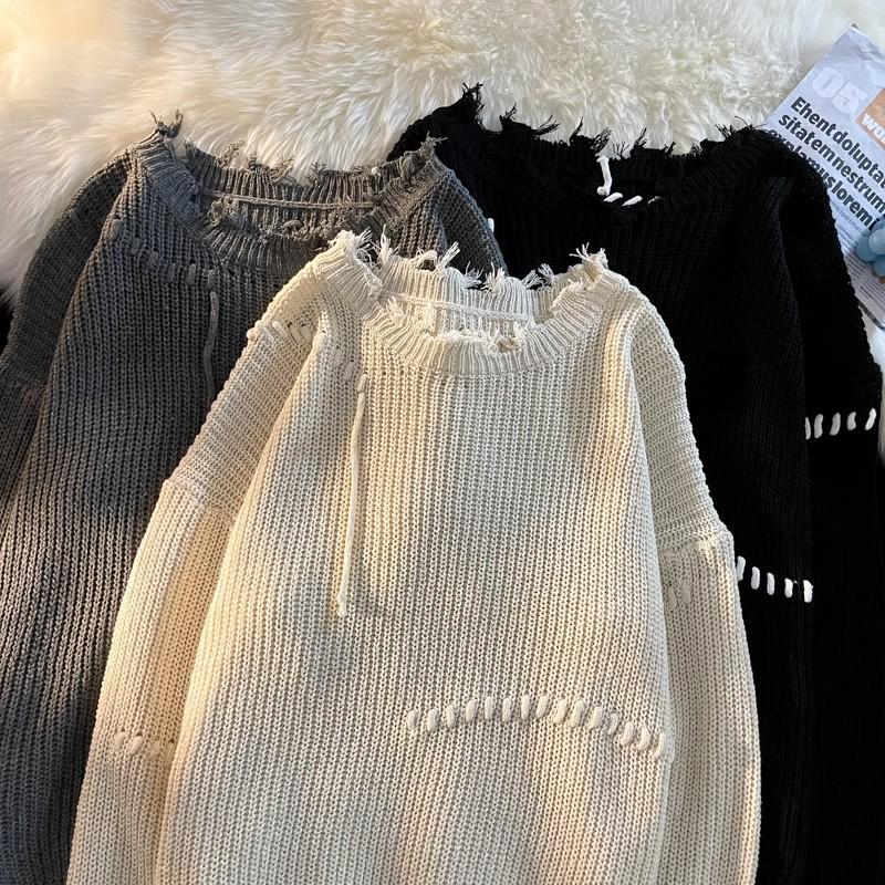 2024 Niche Unisex Distressed Knit Sweater with Exposed Seams