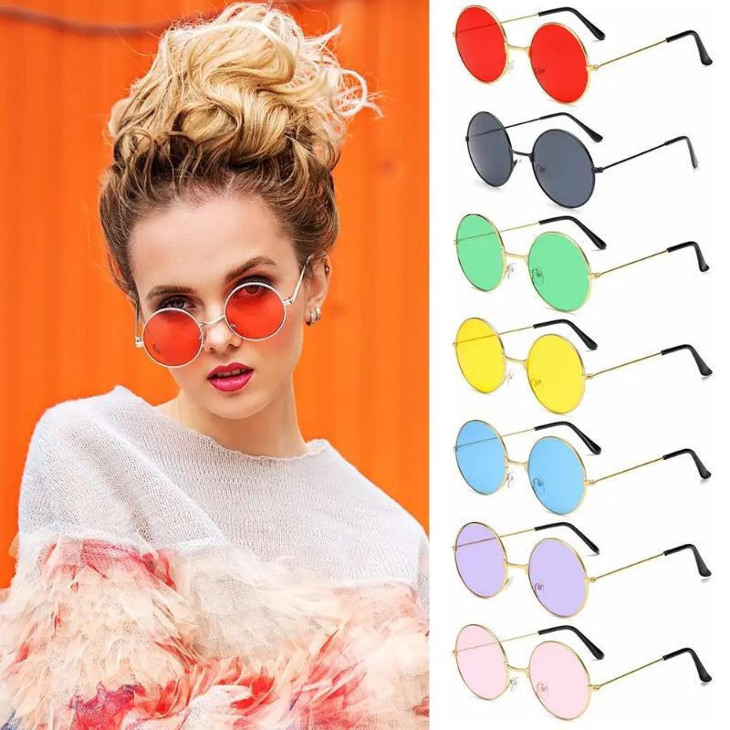Stylish Vintage Round Hippie Sunglasses for Female Male Trendy Punk Disco Party Eyeglasses Circle Metal UV Protection Glasses