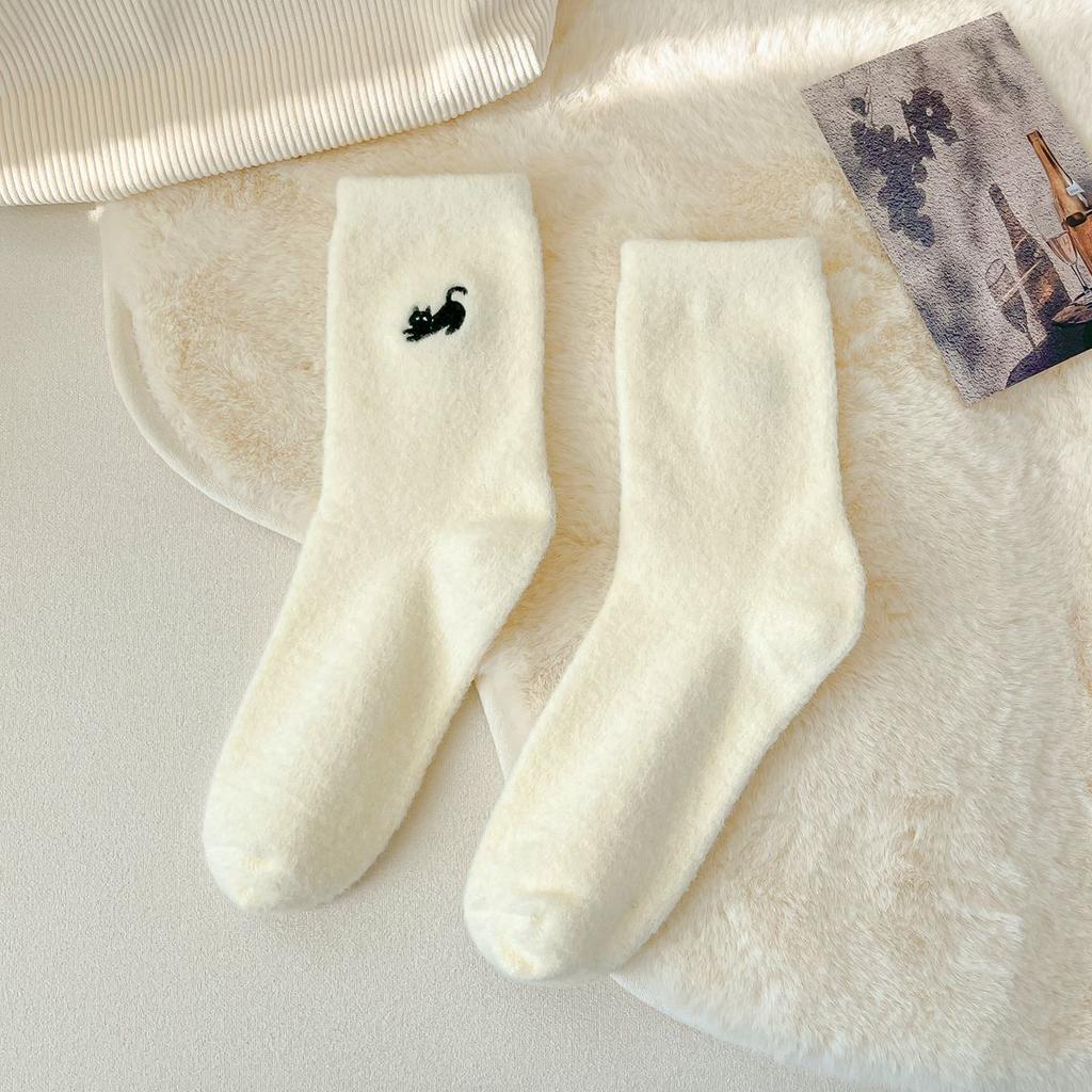 1/5/10 Pairs Winter Women's Socks Solid Color Warm Socks Animal Embroidery and Thick Socks