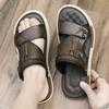 Leather sandals men wear non-slip and deodorant in summer, dad wears sandals for driving, high-end outdoor sports beach slippers