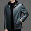Leather Jacket Men's Handsome Hooded Casual Leather Jacket Middle-aged Dad Autumn and Winter Sheepskin Men's Jacket