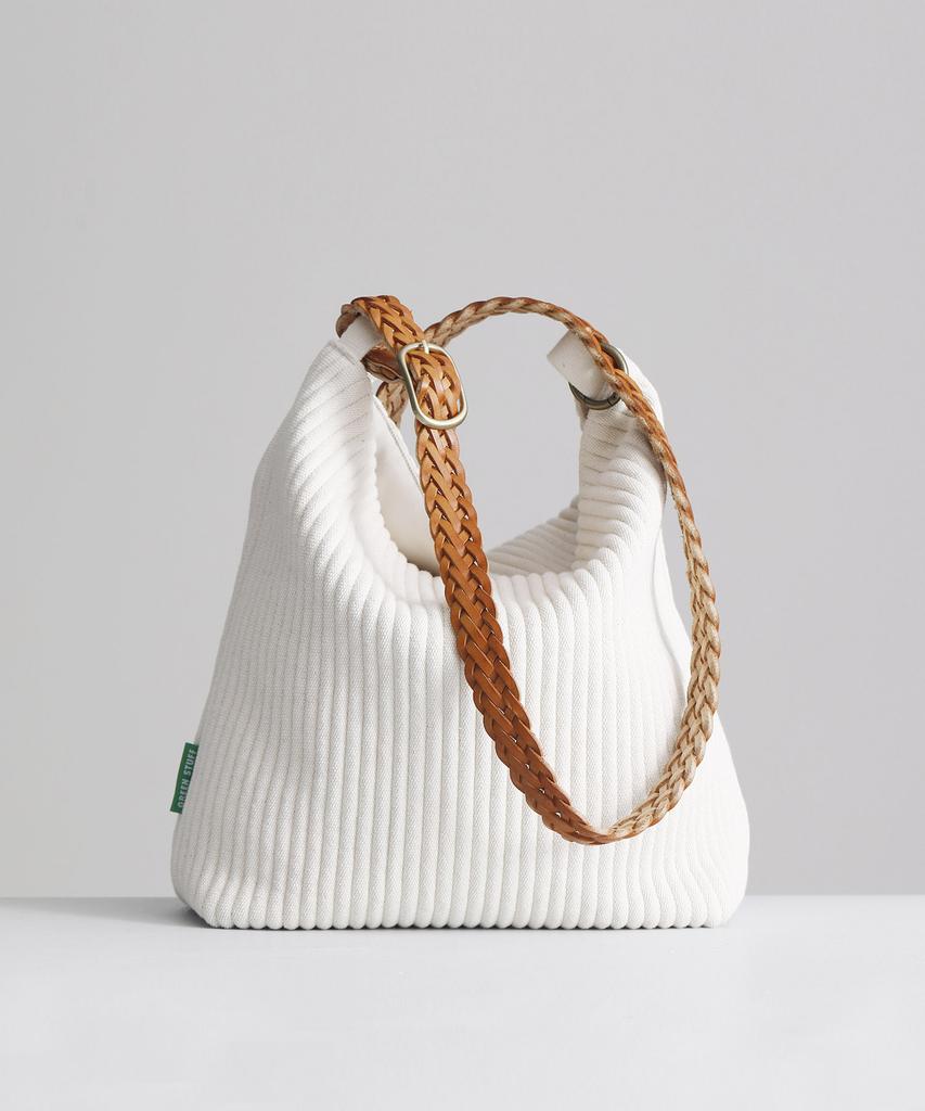 Green Stuff Belted Shoulder Bag B2 Ribbed Corduroy - Ivory