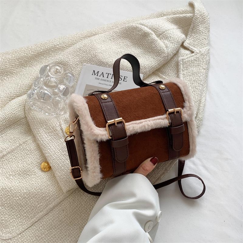 Bag Women's 2025 New Fashion Retro Plush Cylinder Handbag Women's Trend Shoulder Bag Crossbody Bag