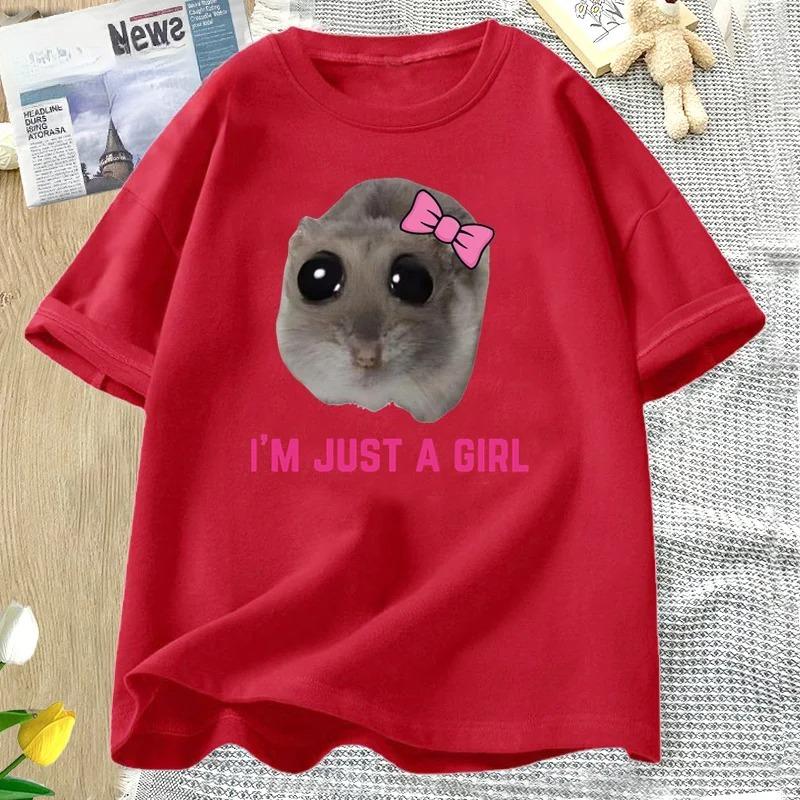Im Just A Girl Hamster Meme TShirt Funny Unisex Tees Short Sleeve Casual Streetwear Women Tshirts and Polos
