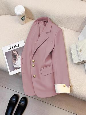 Korean-Style Pink Women's Suit Jacket: Spring/Autumn Fashion, Chic Business Attire