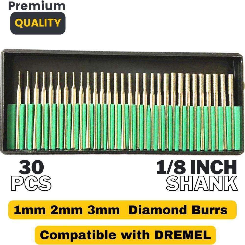 30 Pcs 1/8 Shank 1mm 2mm 3mm Diamond Drill Bit Set Gem Stones Lapidary Tool  Dremel Drill Bits