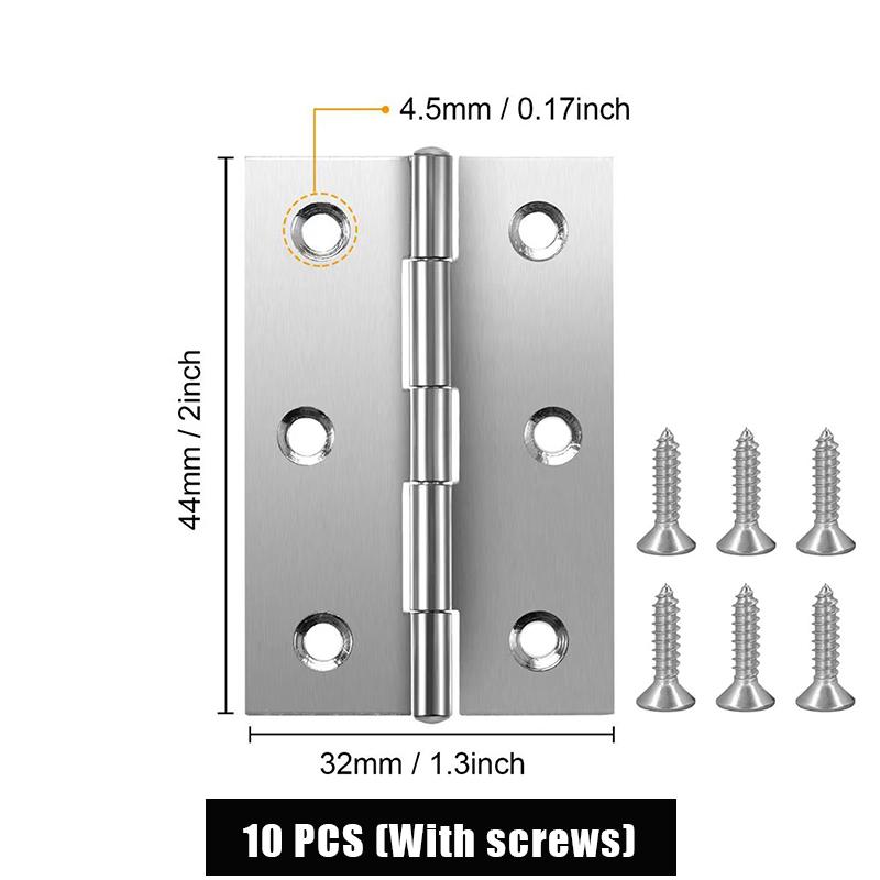 New 10pcs Stainless Steel Door Hinges Cabinet Doors Windows Wooden Box Flat Hinge Home Furniture Hardware Accessories