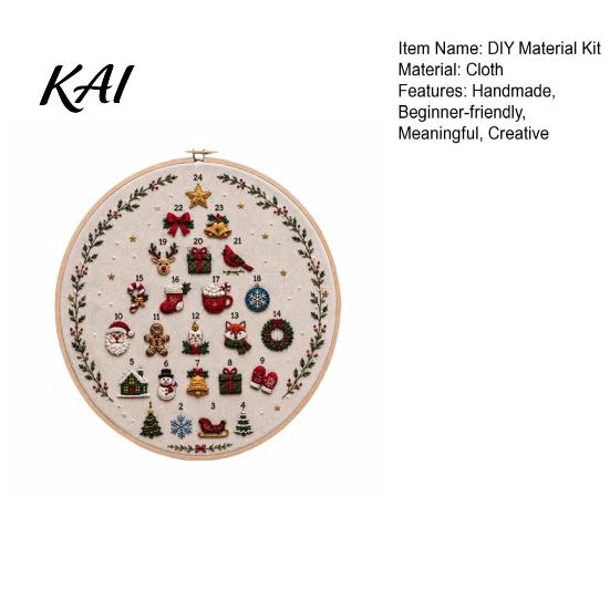 DIY Decorative Hanging Ornaments 24 Days Christmas Tree Embroidery Kit, Sewing Kit for Beginners, Holiday Handmade Countdown Gift Idea Material