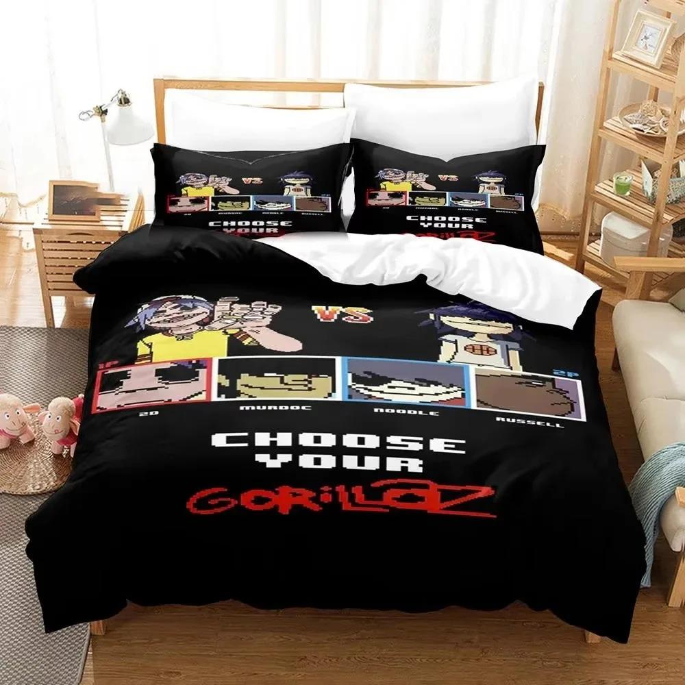 

Music Band Gorillaz Bedding Set 3D Printed Suitable for Bedroom Duvet Cover Set With Pillowcases Kids Home Textile AU King 240x210cm