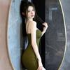 French green suspender dress, women's summer atmosphere, lace-up tube top, beautiful, slim and thin, hip-wrapped short skirt