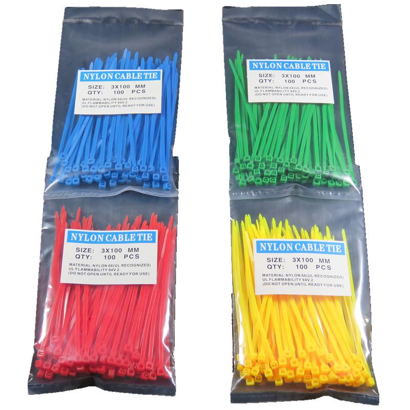 Multicolor Self-Locking Nylon Cable Ties: Red, Yellow, Blue, Green, Black, White, Purple, Orange, Pink Binding Straps (Sizes: 3x100, 3x150, 3x200)