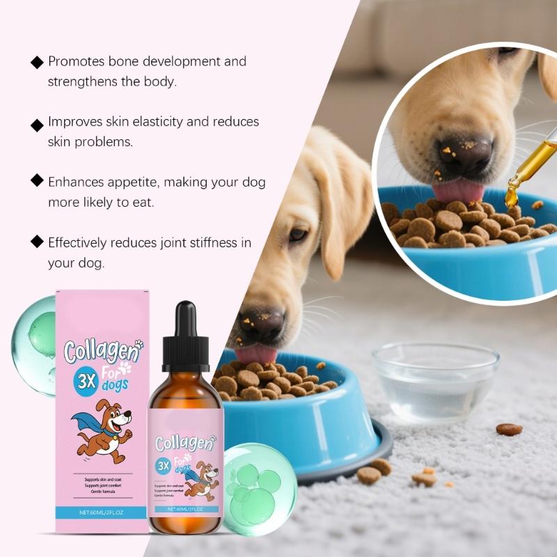 Kollagen-Tropfen-Nahrungsergänzungsmittel für Hunde 60ml Flüssigkeit Verbessert Haut Gesunde Fell Glanz Gelenkflexibilität Und Reparatur
