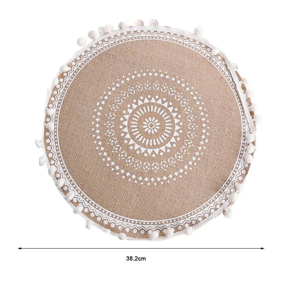 Elegant Jute Placemats With Tassels Heat Insulation Mats Dining Table Embroidery Tassels Table Mat Pad Tableware Coaster Party
