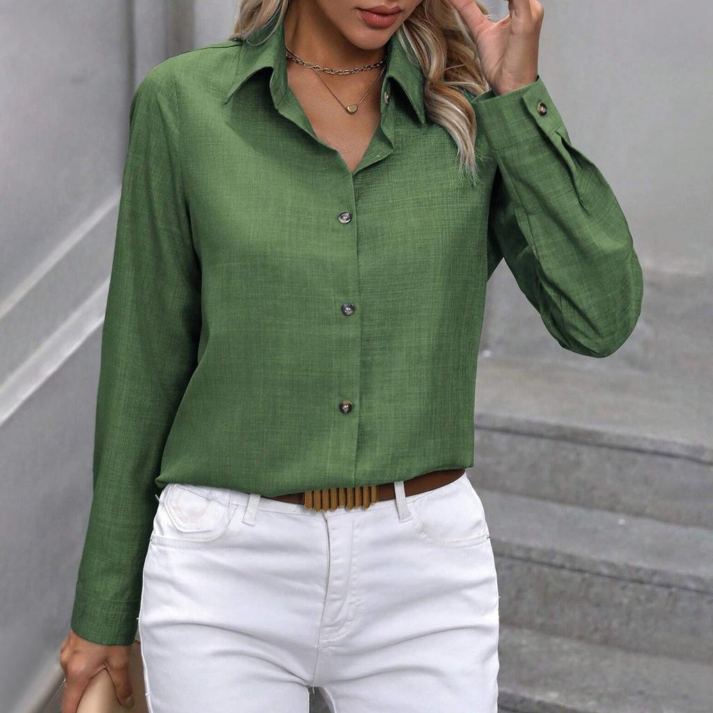 Women's Fashion Single Breasted Color Color Blocked Long Sleeved Lapel Shirt Top