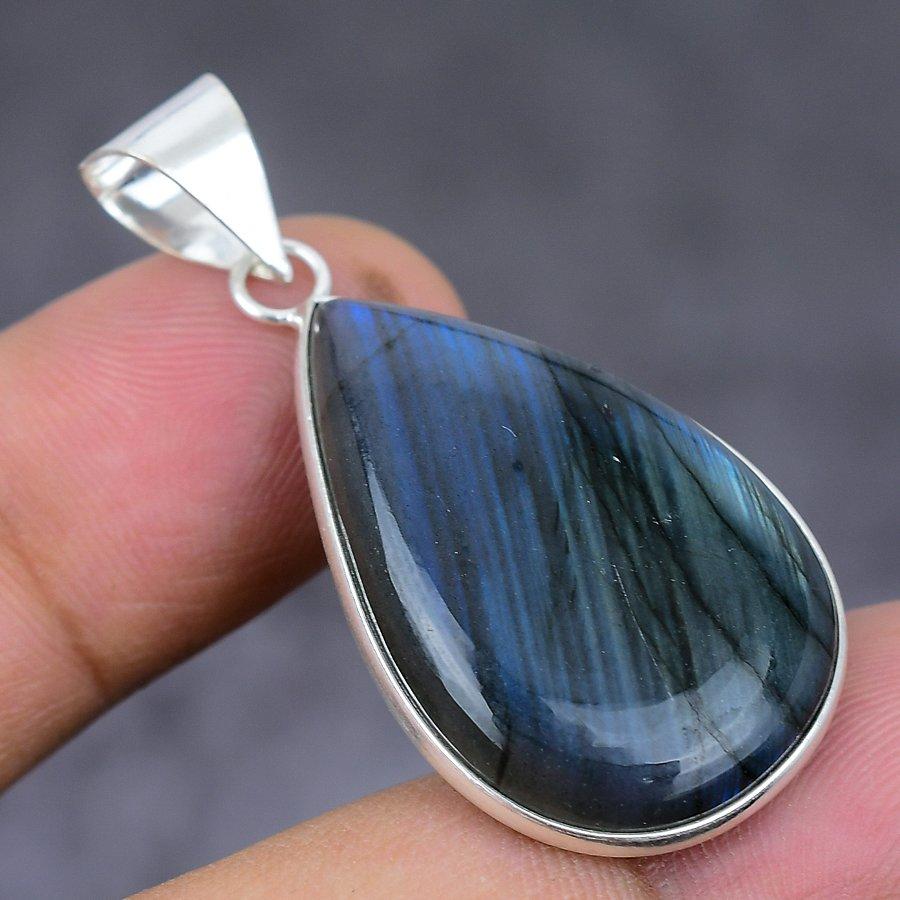 Natural Labradorite Gemstone 925 Sterling Silver Jewelry Pendant 1.65" e9w06