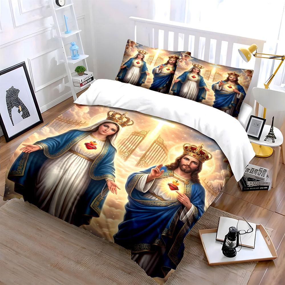 Koning en Koningin in Heilige Licht Print Beddengoed Set 1 Dekbedovertrek 2 Kussenslopen voor Volwassenen en Kinderen Luxe Cadeau Volledige Maat