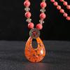 Ethnic Red Beaded Necklace with Teardrop Pendant On Sweater Chain