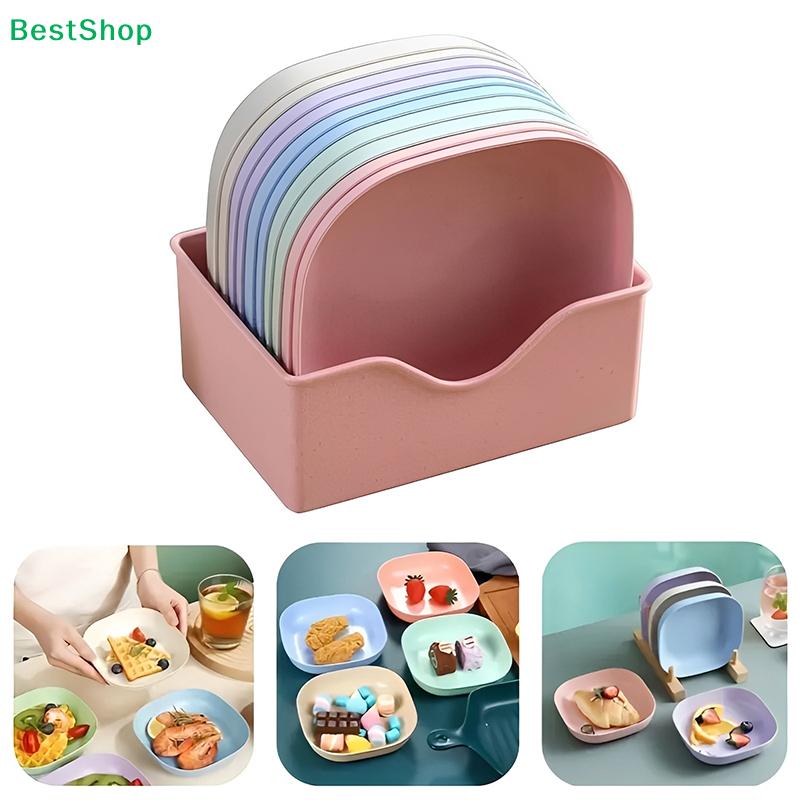 10-Piece Wheat Straw Snack Plates with Stand – Colorful Reusable Appetizer Plates for Dessert & Fruit