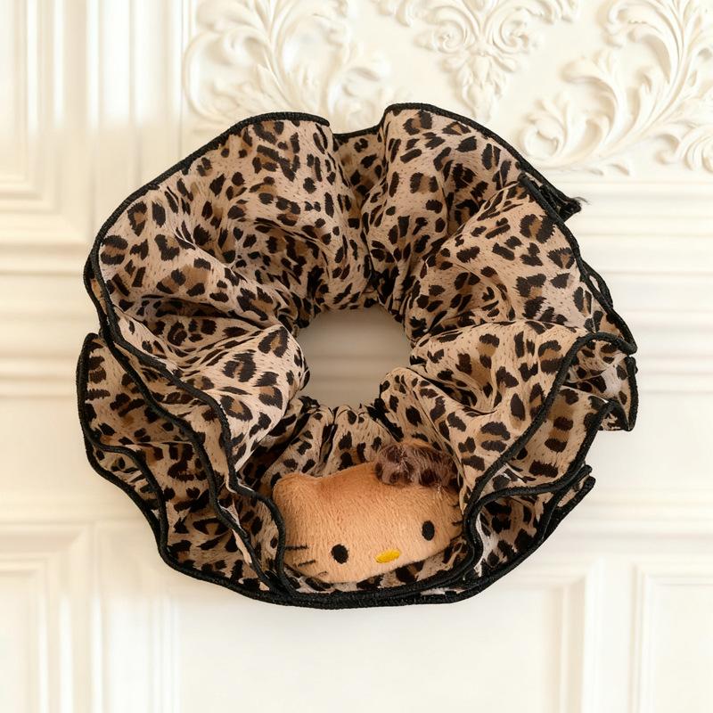 Leopard Print Hello Kitty Scrunchie Hair Tie, Hair Rope, Oversized Hair Accessory 1pcs цветной печати леопарда