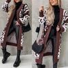 Frauen Herbst Winter Langarm Pullover Strickjacke Farbe Block Geometrie Druck Strickjacke Vorne Offen Stricken Lange Oberbekleidung