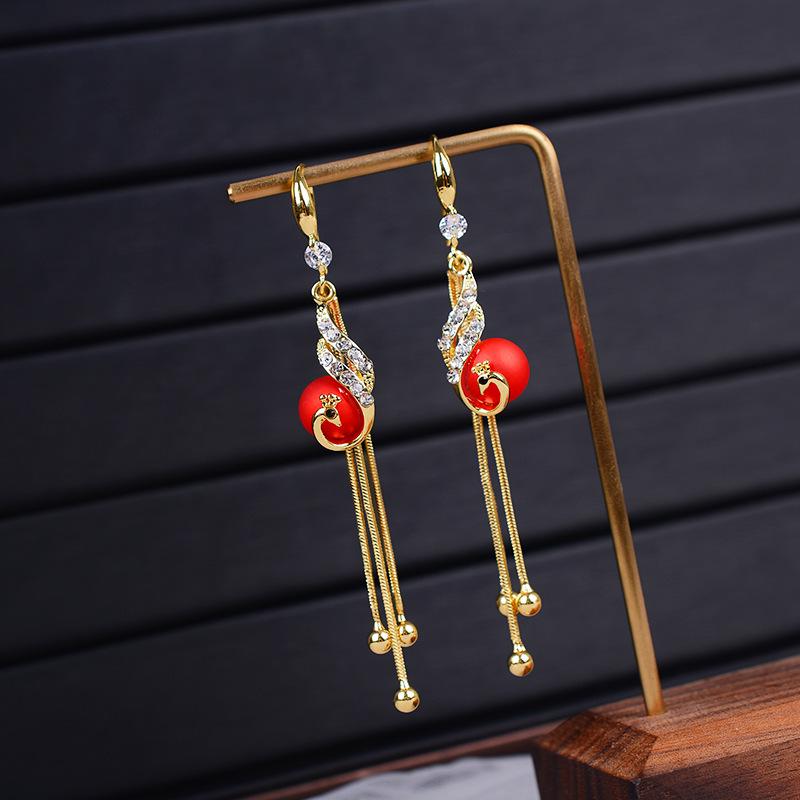 **Chinese Phoenix Pearl Tassel Earrings - Versatile Long Hook Jewelry**