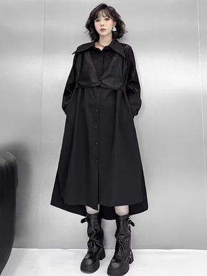 Lockeres Pu-Patchwork-Hemdkleid HQQ2428