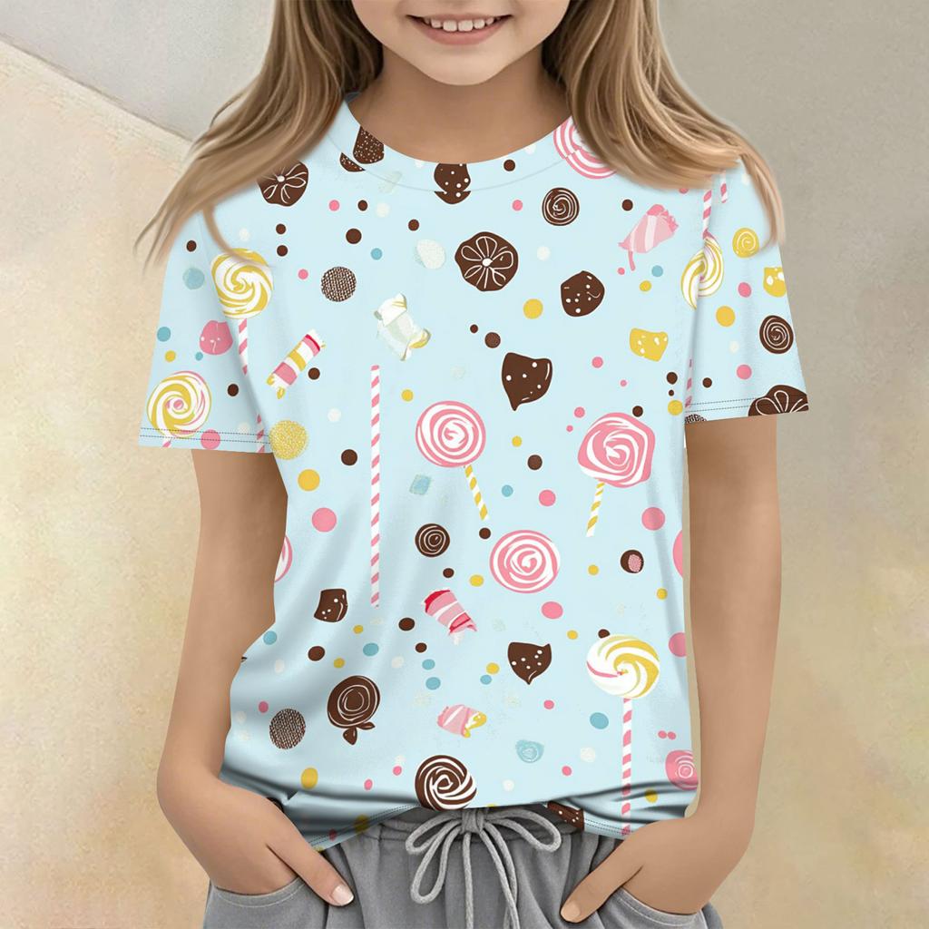 Kinder bedrucktes Rundhals Kurzarm Freizeit-T-Shirt