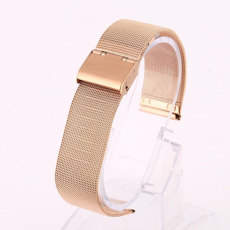 12–24 mm Edelstahl-Metall-Milanese-Armband, Uhrenarmband, Armband, Schwarz, Roségold, Silber