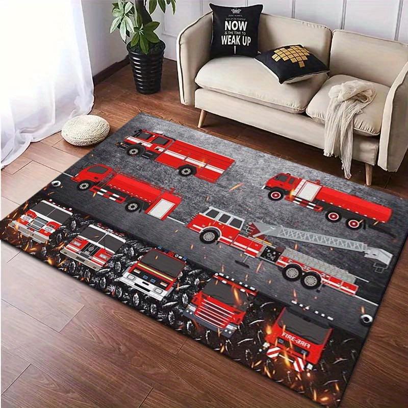 Fire Truck Themed Polyester Carpet Chair Mat,Crystal Velvet Soft Living Room Rug,Washable Outdoor Patio Kitchen Bedroom Floor Mat