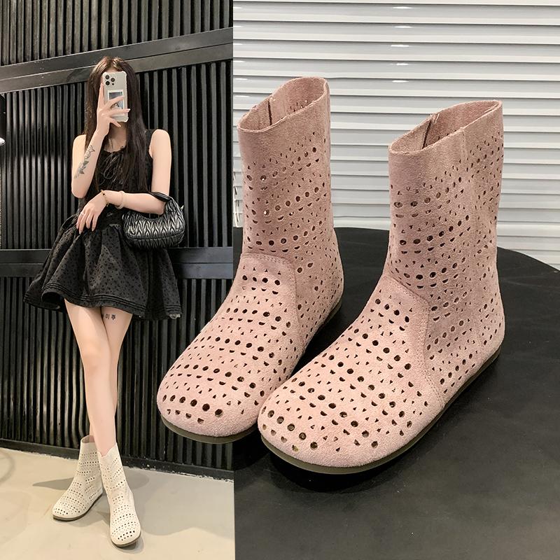 Fashion High quality breathable mesh summer women's flat ankle boots 2025 summer women's boots fashion lace boots 35-40