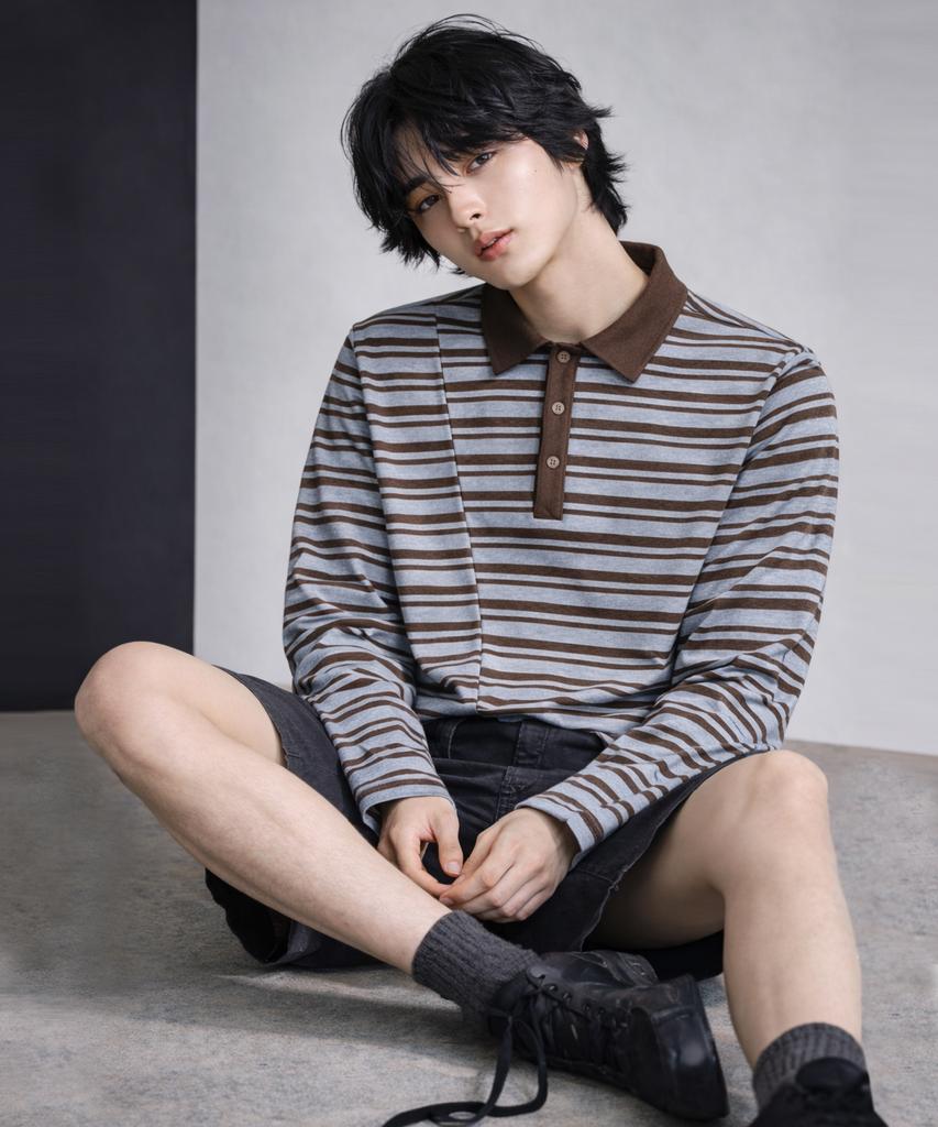 AZENDER Striped Polo Shirt Brown