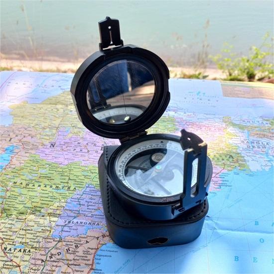 Aluminium Navigational Brunton Pocket Transit Compass With Leather Case