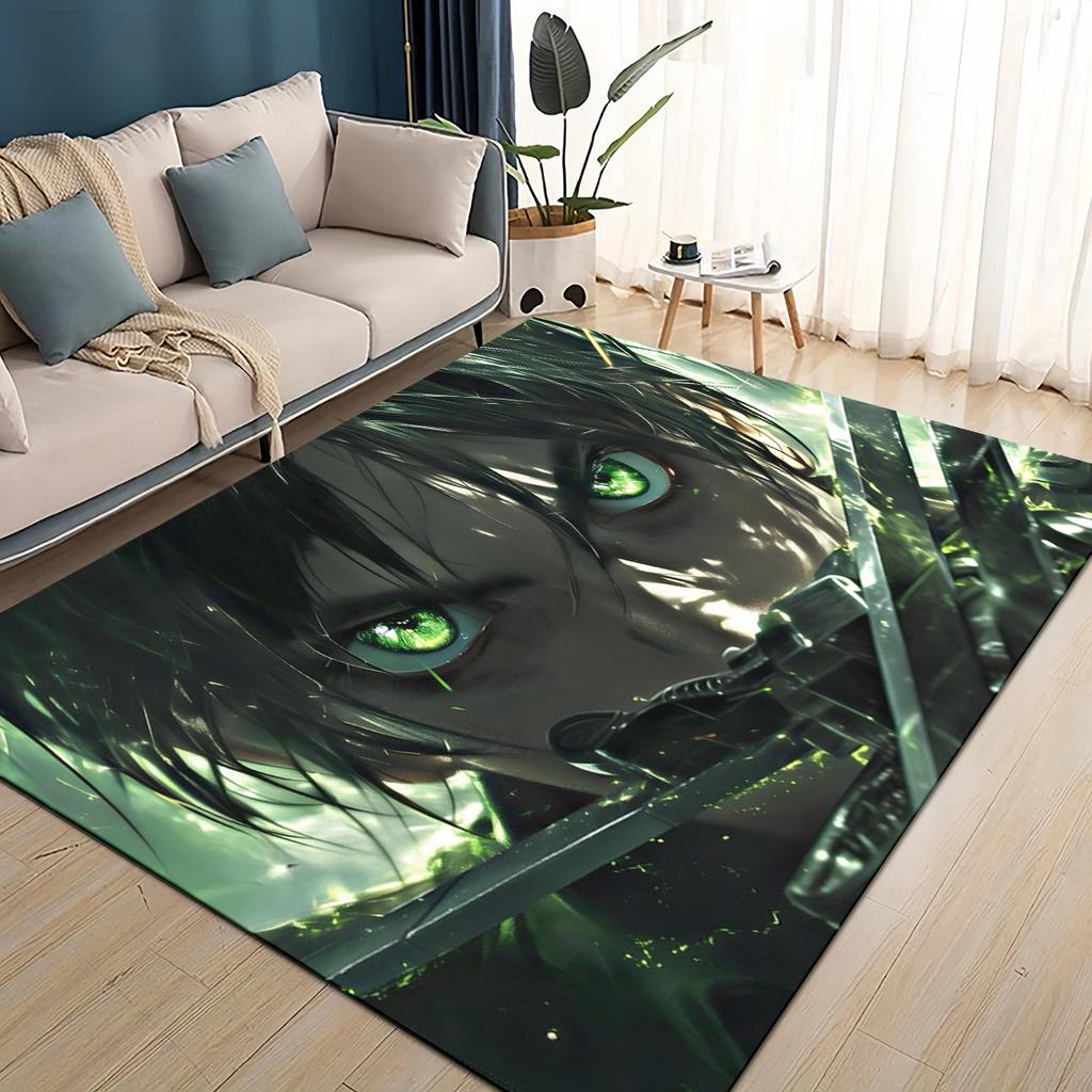 3D Cartoon Attack On Titan Eren Mikasa Anime Carpet Rug for Living Room Bedroom Home Sofa Decoration,kid Play Non-slip Floor Mat
