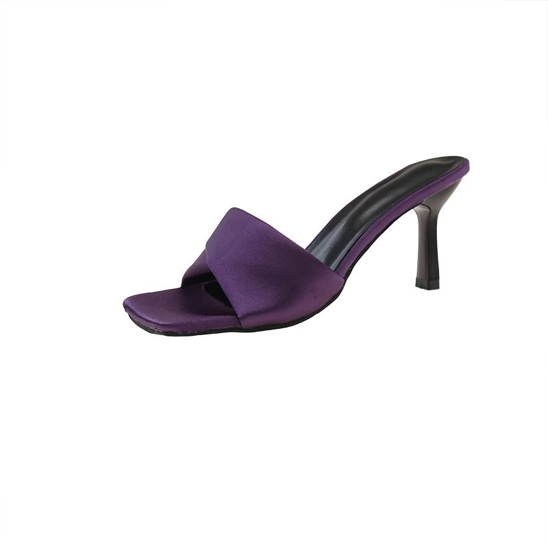 Fashion High-heeled sheos slippers women's new square head leather mules sandals and slippers women's summer outer wear thin heels