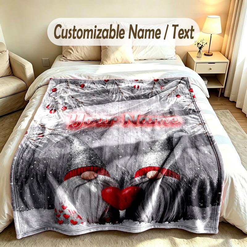 Gnome Theme Custom Blanket Personalized Name & Text Customized Soft Warm Throw Blanket Home Decor