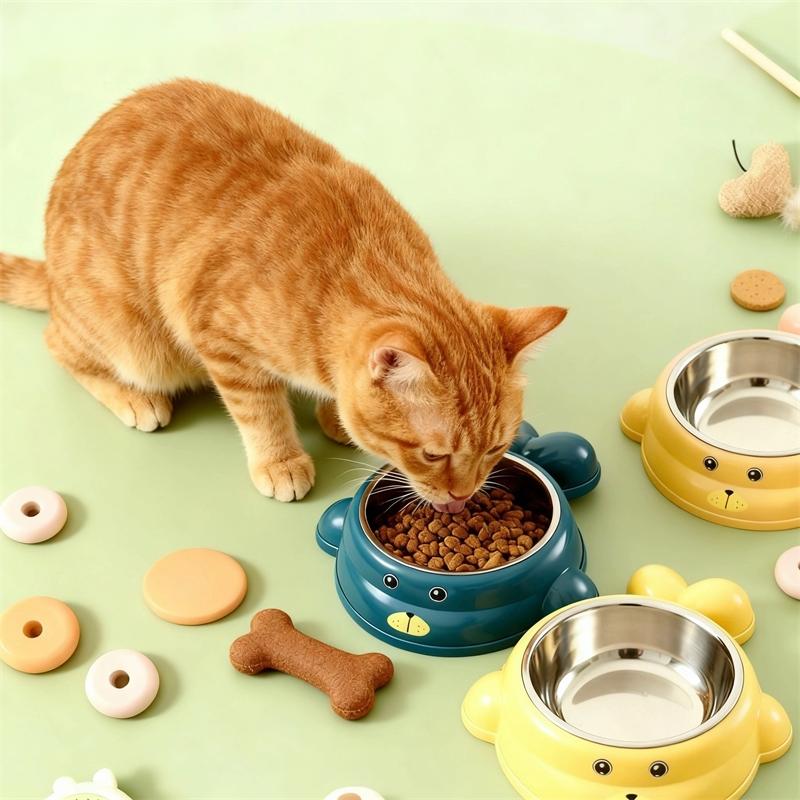 Stainless Steel Cat Bowl Anti Tip Non Spill Slow Feeder Seal Design For Cats And Kittens Table Home Cute Gift For Pet Lovers